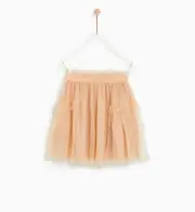 Zara Kids Girls Sparkly Tulle Skirt Pale Pink / Gold Elastic Waistband Size 8