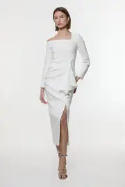 Clean Tailored Asymmetric Neckline Draped Midi Dress