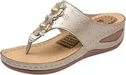 [Generic] Summer Orthopedic Sandals for Women Clip Toe Arch Support Comfortable Casual Flip Flops Beach Slip On T Strap Sandals with Massage Function (Gold 4.5 UK)