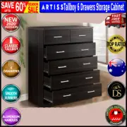 Artiss WALNUT Wooden Tallboy Chest of 6 Drawers Bedroom Storage Dresser Cabinet