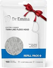Dr. Emma Floss Picks, Replaceable Twin-line Floss Head for Electric Flosser, Flosser Kit for Teeth Cleaning, Gum Stimulator, 150 Count