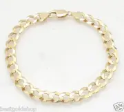 8mm Mens Solid Curb Cuban Link Chain Bracelet Real 14K Yellow Gold 14.90gr