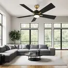 52" Ceiling Fan w/ Light Remote App Control Adjustable Light Reversible Black