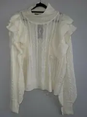 NASTY GAL Gorgeous Cream Turtle neck ruffle cable knit jumper Sz 16-18 (J)