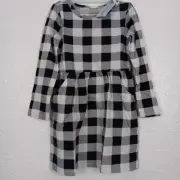 Cat & Jack Dress Girls XS 4-5 Black White Buffalo Plaid Long Sleeve NWT