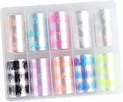 KAILIKETIY 10Rolls Holographic Flame Nail Art Stickers Self Adhesive Decals for Unique Manicures Easy Application Natural Artificial Nails for DIY Nail Art and
