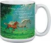 Horse Lover Extra Large Mug, 20-Ounce Jumbo Ceramic Coffee Cup, Courage, Strength, Loyalty Themed Horses - Horse Gift Tree-Free Greetings