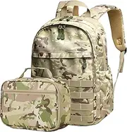 [Wraifa] Boys Backpack With Lunch Box Waterproof Kids School Bag Outdoor Travel Camping Daypack Camo Backpack for Boys Rucksack