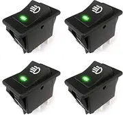 4 Pcs LED Rocker Switch, ON/OFF Toggle Switch with Green Indicator, 12V 4 Pin Fog Lamp Switch for Cars Boats Yachts