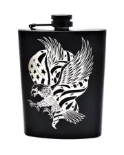Liquor Hip Pocket Flask and Funnel, Engraved Patriotic Eagle Art Drinking Gift