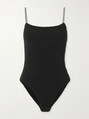[TOTEME] TOTEME - + Net Sustain Open-back Stretch Recycled-seersucker Swimsuit - Black - small small Black