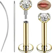 ZS 1 Pair 316L Stainless Steel Labret Lip Stud, Internal Thread Philtrum Ashely Jewelry CZ Tragus Helix Nose Nostril Piercing 16G Flat Back Earrings Studs for Women Men