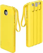 Portable Charger for iPhone 10000mAh,VRURC Slim LED Display Power Bank, Cell Phone Battery Pack,5 Output 2 Input Built-in Micro & USB C Cables Compatible with iPhone,Samsung,Android etc-Yellow
