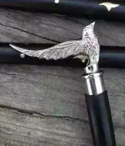 Victorian Brass Silver Bird Handle Head Antique Style Wooden Walking Stick Cane