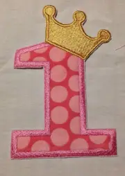 Embroidered Number 1 applique with Crown iron on /sew on patch