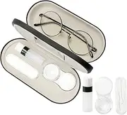 [cauyuan] 2in1 Glasses Case Hard Shell, Double Sided Portable Contact Lens Case With Mirror Tweezers Potion Bottle, Suitable for Office, Home, Travel