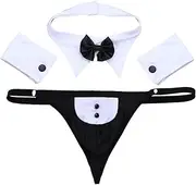 [JYLJLL] Women Erotic Costumes Men Sexy Waiter Cosplay Tuxedo Underwear Suit Hot Micro Open Butt Tan T Thong Collar Bracelet Maid Cosplay Uniform