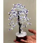 Crystal Quartz+Amethyst 300+ Gemstones SIlver Branch Tree Decor 10.5" MJ