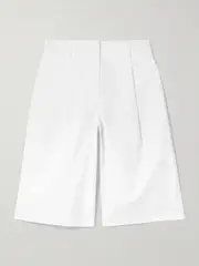 [Matteau] Matteau - Pleated Organic Cotton-blend Twill Shorts - White - 2 2 White