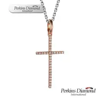 在飛比找PChome24h購物優惠-PERKINS 伯金仕 十字架系列 14K玫瑰金鑽石項鍊