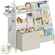 HAHASOLE Kids Bookshelf and Toy Organizer, Pegboards Toy Storage Cabinet, Baby Toddler Bookshelf for Nursery, Playroom, Bedroom（White