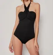 Seafolly Women's Black Wrap Front Bandeau Maillot 1 Piece Swimsuit Size 10