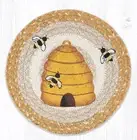Bees and Beehive 10" Round Placemat Trivet Earth Rugs, Braided Jute, Cute