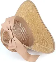 [Artist Unknown] NA Summer Straw hat Ladies Wide-Brimmed Beach hat UV Protection Sun hat Sun hat Bowknot Korean Panama Floppy Sun hat Khaki