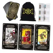 Tarot Cards with Guide Book & Linen Carry Bag, 78 Classic Black Tarot Cards