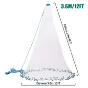 OZNALA 12ft Fishing Cast Net Quick Throw Mesh Nylon Drawstring Chain Bottom Spread