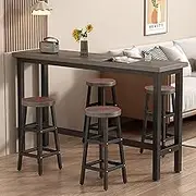 Exquisite Solid Wood High Bar Table with Metal Frame for Home Restaurant and Bar Counter Height Breakfast Pub Table for Kitchen Ideal for Small Spaces (Chairs Not Included)