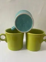 ( 3 pcs) Fiesta Ware Mug Ring Handle Homer Laughlin HLC USA Lemongrass/Turquoise