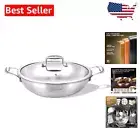 Premium 11-Inch Tri-Ply Stainless Steel Wok with Lid - For All Stovetops