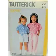 Butterick Sewing Pattern 4578 Shirt Sash Shorts Pants Girls Size 2 3 4