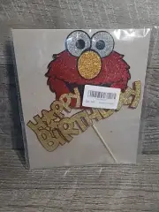 Elmo Happy Birthday Cake Topper Pick Sesame Street Red Gold Glitter