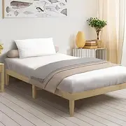 OIKITURE Wooden Bed Frame King Single Size with Pine Timber Frame