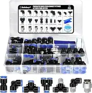 Kalolary 60PCS DOT Air Line Fitting Kit Quick Connect Hose Fitting for Pneumatic Pipe 1/2 3/8 1/4 1/8" Push to Connect Fittings with NPT Threads Air Hose Fitting Air Tool Accessories for Workshop Car