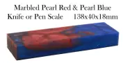 Epoxy Resin Marbled Pearl Red & Pearl Blue Knife or Pen Blank 138 x 40 x 18mm