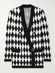 [Balmain] Balmain - Double-breasted Argyle Jacquard-knit Blazer - White - FR 40 FR 40 White