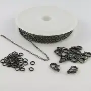 DIY 3m Cable Chain Jewellery Making Kit with Jumprings & Parrot Clasps GUNMETAL