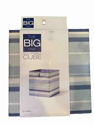 Collapsible Storage Cube Fabric Bin Foldable Organizer Toy Box Blue White Stripe