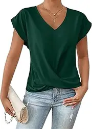 [Generic] V Neck Tops for Women Trendy Summer Short Sleeve Shirts Casual Shirts Short Sleeve Workout Tunic Tops