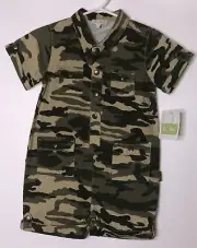 LE TOP BOYS ARMY GREEN TAN CAMOUFLAGE ONE PIECE ROMPER 18M NWT