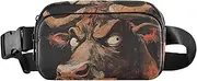 [XYMZR] Bull Head Big Black Fanny Pack Hip Bag Belt Bag for Women Man Fashion Waist Pack Water-repellent Crossbody Bag for Halloween Costumes Running Hiking Jogging Travel Sport, Multi-colored, one size