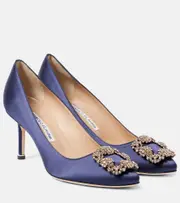 [Manolo Blahnik] Manolo Blahnik Hangisi embellished satin pumps AU 7 blue