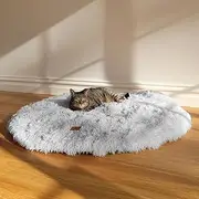 Round Padded Lounge Pet Mat, Soft Cozy Crate Dog, Puppy & Cat Bed, Removable Waterproof Cover, Machine Washable, Plush Anti-Slip Base, Pillow Cushion Pad, Sofa Protector, Arctic White, Small 60cm