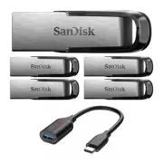 SanDisk 32GB Ultra Flair USB 3.0 Flash Drive 5 Pack with USB C Adapter