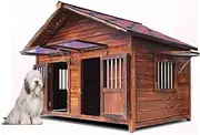 Wooden Dog Kennel Luxury with Roof, Weatherproof, for Small Medium Large Dogs Indoor Outdoor, Dog Kennel for Playing and Resting(Size:L(208X120X150cm),Color:A)