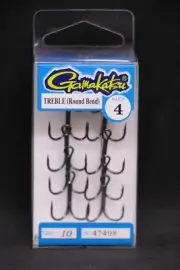 Gamakatsu 47408 Round Bend NS Black Treble Hooks - Size 4 - Pack of 10