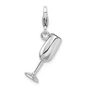 Sterling Silver Amore La Vita Rhodium-Plated Polished 3-D Enameled Red Wine Glass Charm With Fancy Lobster Clasp